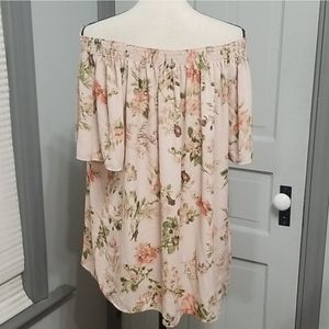 Violet & Claire Off/On Shoulder Floral Chiffon Top